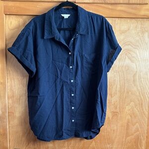 Women’s Navy Blue Casual Linen Camp Shirt